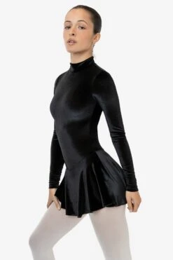 VVT410 - Velvet Long Sleeve Mockneck Skirted Leotard -Builtd Store VVT410 BLACK2fff
