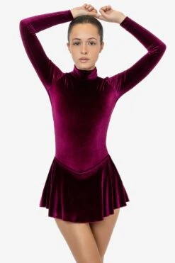 VVT410 - Velvet Long Sleeve Mockneck Skirted Leotard -Builtd Store VVT410 BURGUNDY1f