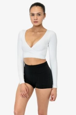 83077GD - Garment Dye Long Sleeve Wrap Top -Builtd Store WHITE 2