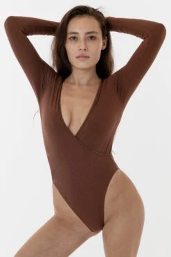 B128CF - Long Sleeve Crossfront Bodysuit -Builtd Store b128cf brown