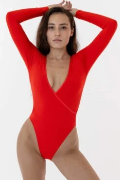 B128CF - Long Sleeve Crossfront Bodysuit -Builtd Store b128cf red