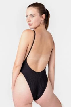 RRS368 - Ribbed High Cut One-Piece Swimsuit -Builtd Store black1X