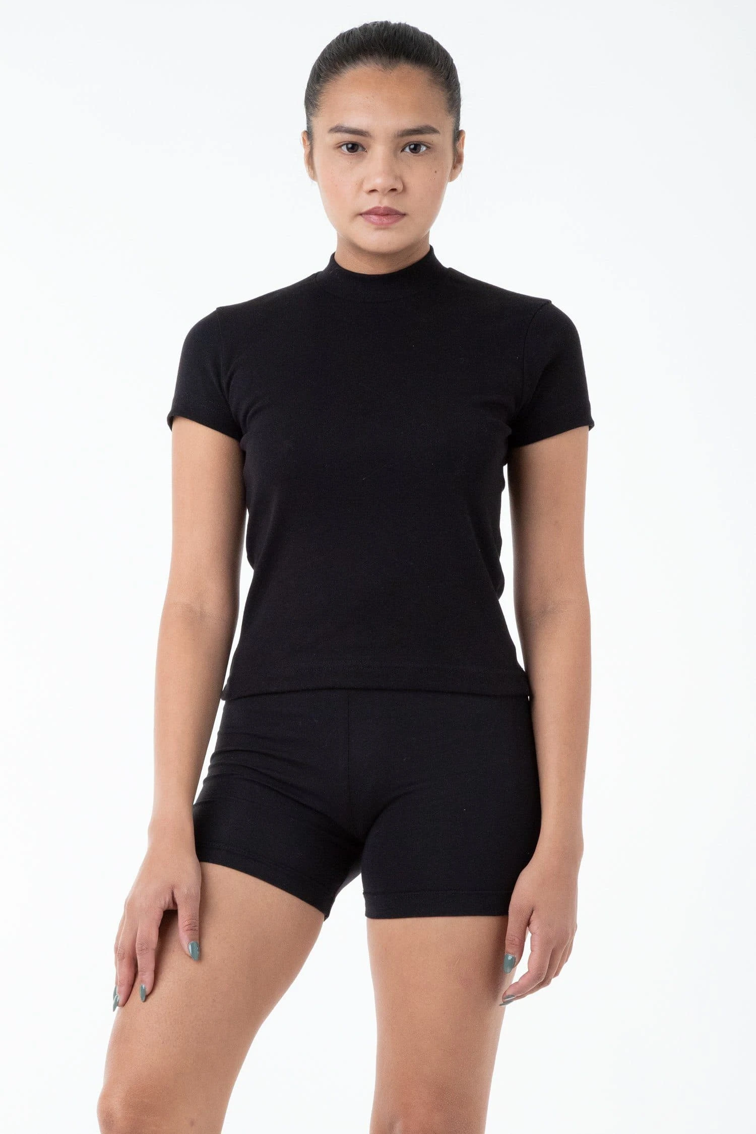 R4309 - Mockneck Cap Sleeve Baby Tee 1 R4309 - Mockneck Cap Sleeve Baby Tee