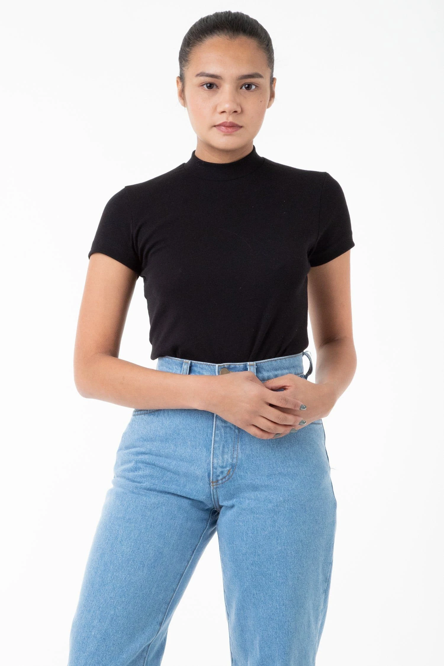 R4309 - Mockneck Cap Sleeve Baby Tee 2 R4309 - Mockneck Cap Sleeve Baby Tee - Image 2