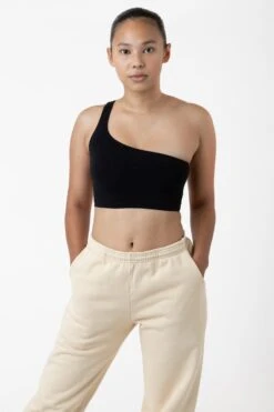 8389GD - Garment Dye One Shoulder Crop Top -Builtd Store black jenny9