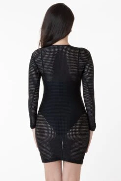 RNS309 - Long Sleeve Circle Mesh Dress -Builtd Store black rurika8