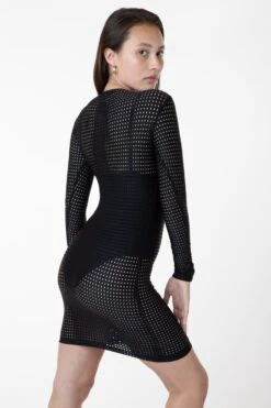 RNS309 - Long Sleeve Circle Mesh Dress -Builtd Store black rurika9