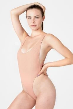 RRS368 - Ribbed High Cut One-Piece Swimsuit -Builtd Store blushX
