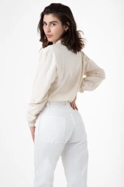 1804GD - Long Sleeve Garment Dye Cropped Mockneck -Builtd Store creme back