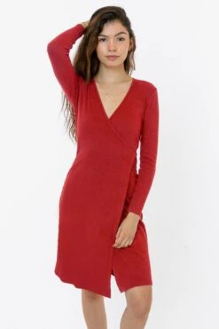 3388GD - 2x1 Heavy Rib Wrap Dress 8 3388GD - 2x1 Heavy Rib Wrap Dress -Builtd Store dress red 2