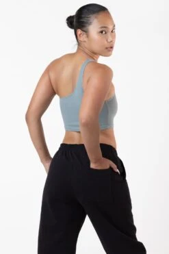 8389GD - Garment Dye One Shoulder Crop Top -Builtd Store eucalyptus jenny1
