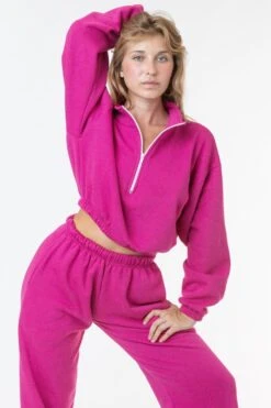 F396 - Flex Fleece Half Zip Cropped Pullover -Builtd Store fucschia updated