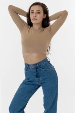 83079GD - Garment Dye Long Sleeve Crop Top -Builtd Store khaki1 F