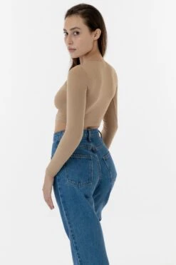 83079GD - Garment Dye Long Sleeve Crop Top -Builtd Store khaki2 F