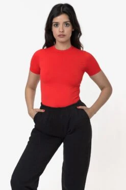 RN378 - Nylon Short Sleeve Crewneck Fitted Tee -Builtd Store nylontop natalie red