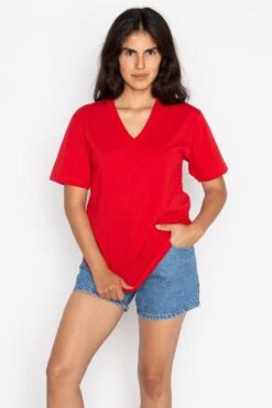 24056 Mix - Fine Jersey V-Neck T-Shirt -Builtd Store red