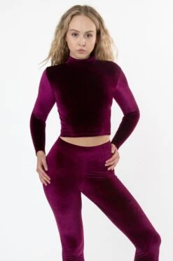 VVT286 - Velvet Fitted Mid-Length Mockneck Top 13 VVT286 - Velvet Fitted Mid-Length Mockneck Top -Builtd Store top burgundy