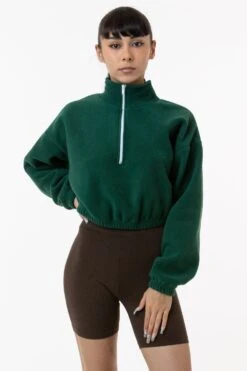 PF306 - Cropped Polar Fleece Half Zip Pullover -Builtd Store yumi forest1