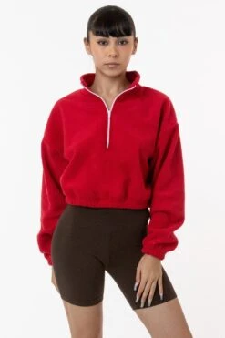 PF306 - Cropped Polar Fleece Half Zip Pullover -Builtd Store yumi red1