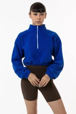 PF306 - Cropped Polar Fleece Half Zip Pullover -Builtd Store yumi royal1
