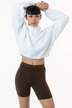 PF306 - Cropped Polar Fleece Half Zip Pullover -Builtd Store yumi white2